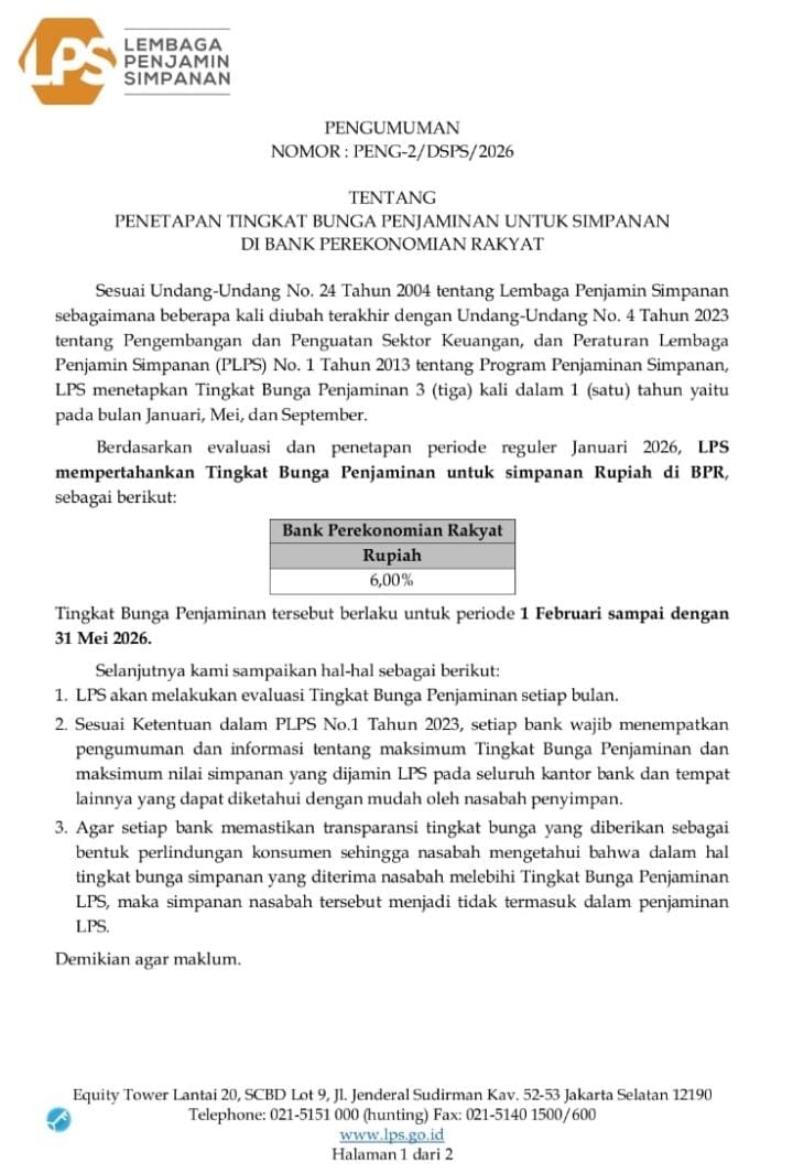 SUKU BUNGA LPS TERBARU TAHUN 2026